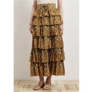 Ulla Johnson Oriana Maxi Skirt Eyelet Embroidered Floral Printed Tiered